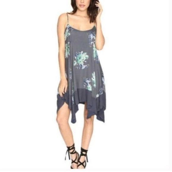 Free People Faded Bloom Gray Handkerchief Hem Dress  Size XS - Picture 2 of 11